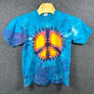 Vintage Sundog Peace Sign Tie Dye T Shirt Mens Large Blue Single Stitch USA Made
